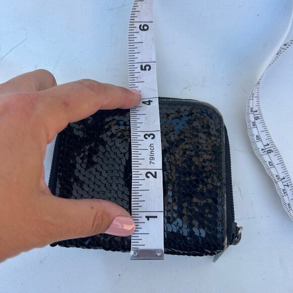Vintage Miu Miu Y2K 2000s Black Sequin Zip Around Wallet Prada Small Micro - Picture 10 of 10